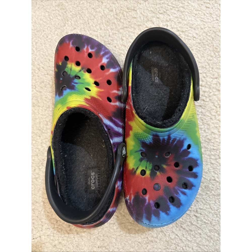 Crocs Classic Tie Dye Lined Clogs Rainbow Multicolor Slip On Shoes Womens 10